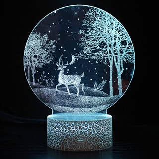 Magisk 3D LED-natlampe med hjort i vinterlandskab